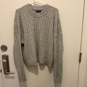 GAP Light Gray Cable Knit Crewneck Sweater